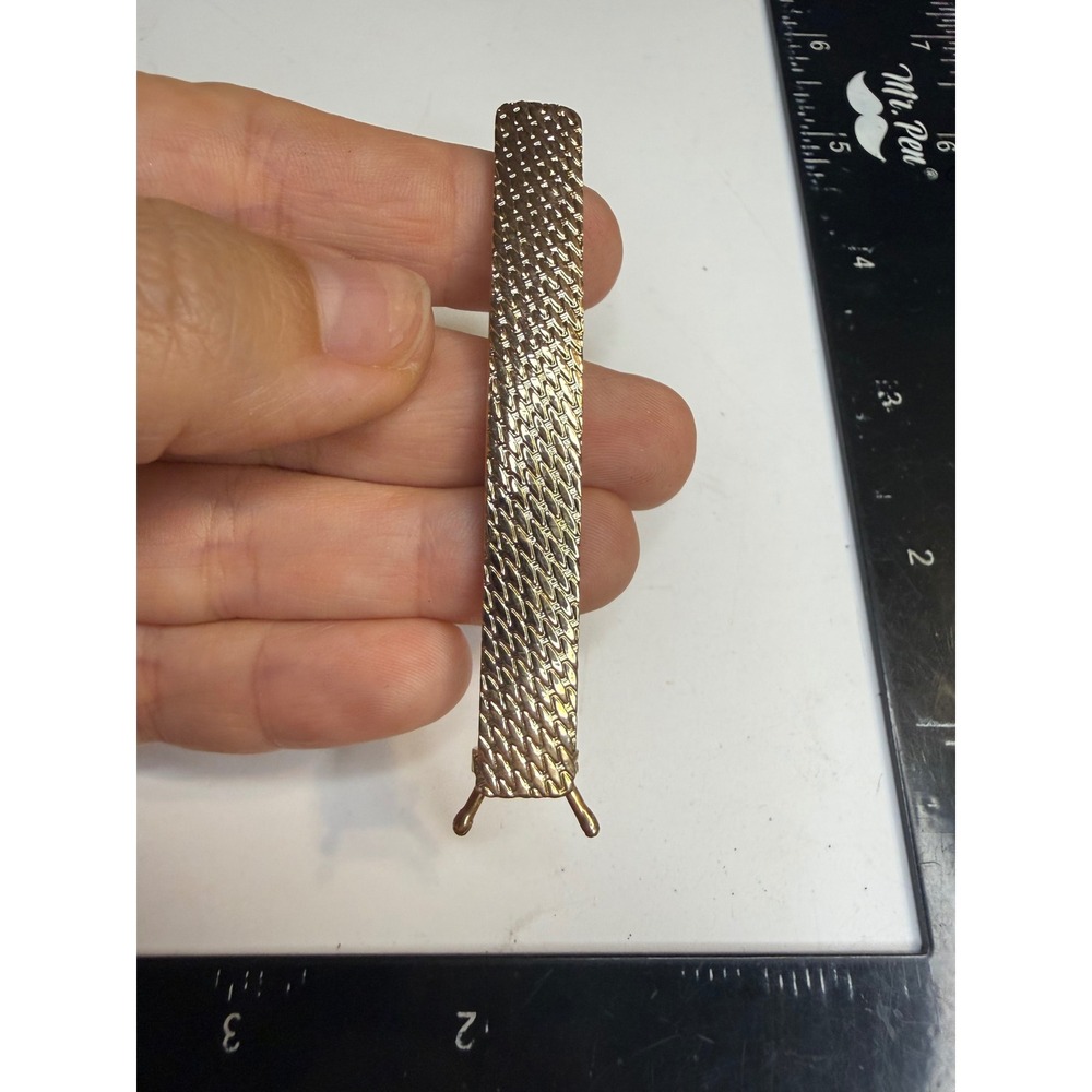 Vintage Gold Tone Woven Mesh Textured Tie Bar Slide Mens Formal Accessory